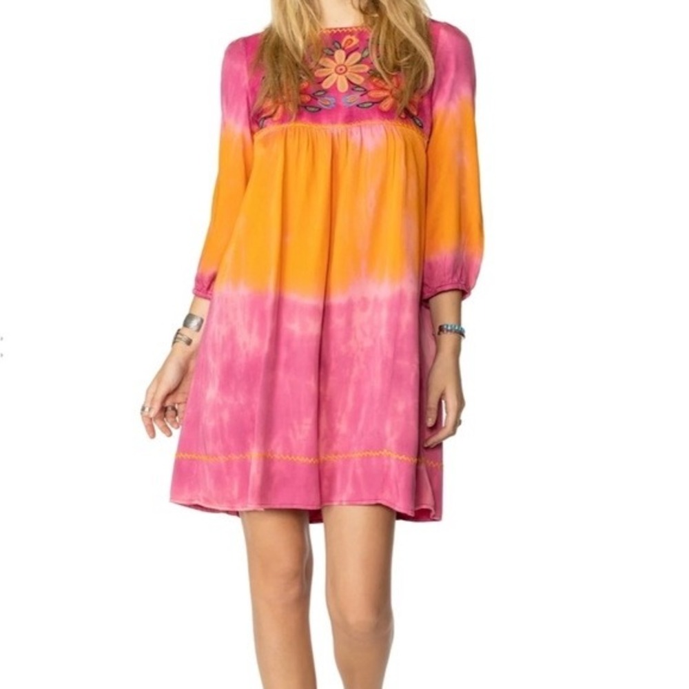Double‎ D Ranch Bibi Pink Orange Ombre Floral Embroidered Tunic Dress Womens 2X